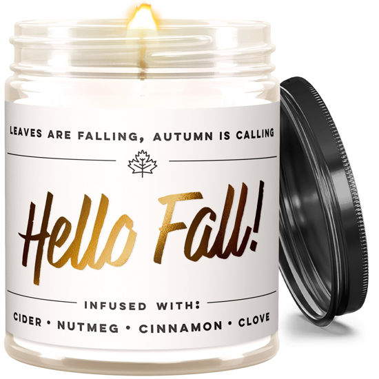 Picture of WAX & WIT Fall Candles, Hello Fall Candle, Autumn Candle, Fall Scented Candles for Home, Farmhouse Fall Decor, Fall Home, Bathroom Decor, Autumn Decor, Apple Cider Candle, Mulled Cider Candle - 9oz