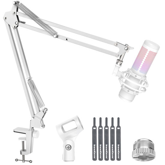 Picture of InnoGear Boom Arm Microphone Mic Stand for Blue Yeti HyperX QuadCast SoloCast Snowball Fifine Shure SM7B and other Mic, Medium, White