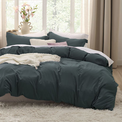Picture of Bedsure Forest Green Twin Duvet Cover Set - Soft Prewashed Duvet Cover Twin Size, 2 Pieces, 1 Duvet Cover 68x90 Inches with Zipper Closure and 1 Pillow Sham, Comforter Not Included