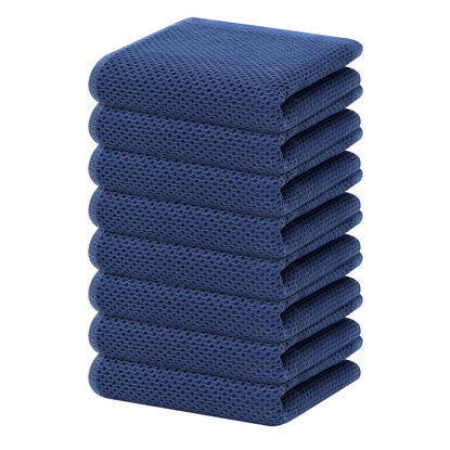 Picture of Homaxy 100% Cotton Waffle Weave Kitchen Dish Towels, Ultra Soft Absorbent Quick Drying Cleaning Towel, 13 x 28 Inches, 8-Pack, Navy Blue
