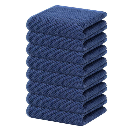 Picture of Homaxy 100% Cotton Waffle Weave Kitchen Dish Towels, Ultra Soft Absorbent Quick Drying Cleaning Towel, 13 x 28 Inches, 8-Pack, Navy Blue
