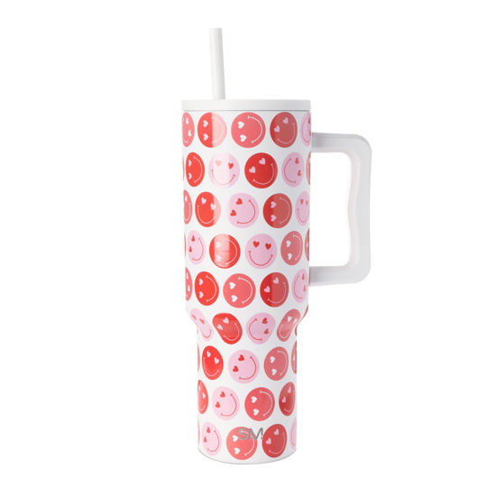 Picture of Simple Modern Valentine's Day 40 oz Tumbler with Handle and Straw Lid | Gifts for Her | Insulated Reusable Stainless Steel Water Bottle Travel Mug Cupholder Use | Trek Collection | Happy Heart Eyes