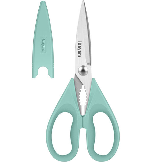 Picture of iBayam 1-Pack Kitchen Scissors All Purpose Kitchen Shears Heavy Duty 8.5" Cooking Scissors with Protective Sheath for Food, First Apartment Camper Essentials, Home Kitchen Gadgets, Utensils