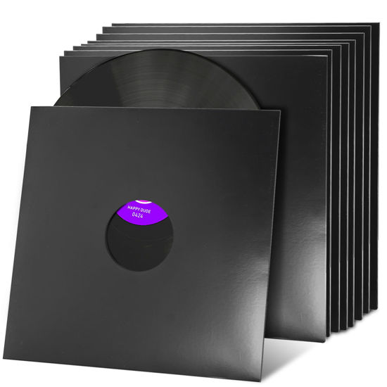 Picture of Facmogu 10PCS 12in Vinyl Record Sleeves, 350gsm Heavyweight Cardboard Record Jacket with Hole, LP Vinyl Album Covers Jackets for 33 RPM, Anti Static Vinyl Record Storage Protector Cover - Glossy Black