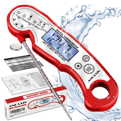 Picture of Meat Thermometer Digital - Fast Instant Read Food Thermometer for Cooking, Candy, Outside Grill, and Roast, Digital Food Thermometer with Backlight LCD & Calibration - Red/Silver