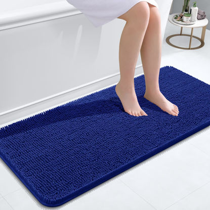Picture of OLANLY Bathroom Rugs 47x20, Extra Soft Absorbent Chenille Bath Rugs, Rubber Backing Quick Dry, Machine Washable Bath Mats for Bathroom Floor, Tub and Shower, Home Decor Accessories, Royal Blue