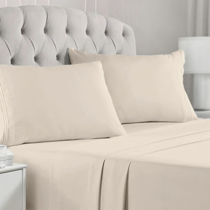 Picture of Mellanni RV Bed Sheets - Camping Sheets Queen Set - 10" Deep Pocket Fitted Sheet Camper Bed Sheets - Wrinkle, Fade, Stain Resistant - 4 Elastic Bands for Snug Fit (Short Queen, Sand)