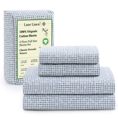 Picture of LANE LINEN 100% Organic Cotton Full Sheets Set 4-Piece Pure Percale Long Staple Soft Bedding Breathable Fits Mattress Upto 15" Deep - Polka Dot