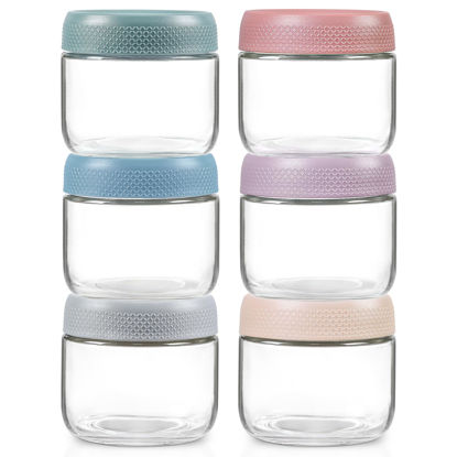 Picture of NETANY 6-pack 8oz Glass jars with Airtight Lids, Overnight Oats Containers with Lids, Wide mouth Mason Salad jars, Glass Food Storage Containers for Snacks Yogurt Spice Sugar