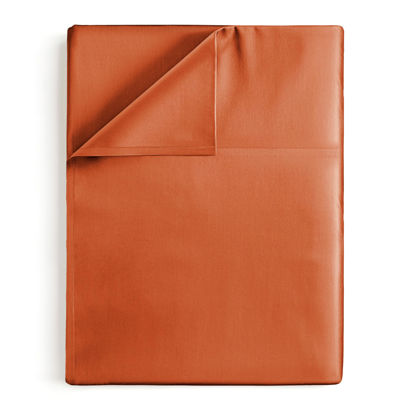 Picture of Twin XL Size Flat Bed Sheet - Comfortable, Breathable & Cooling Top Sheet - Hotel Luxury, Fade Resistant Flat Bed Sheet - Extra Soft & Comfy - Easy Care, Wrinkle Free - Terracotta Flat Bed Sheet Only