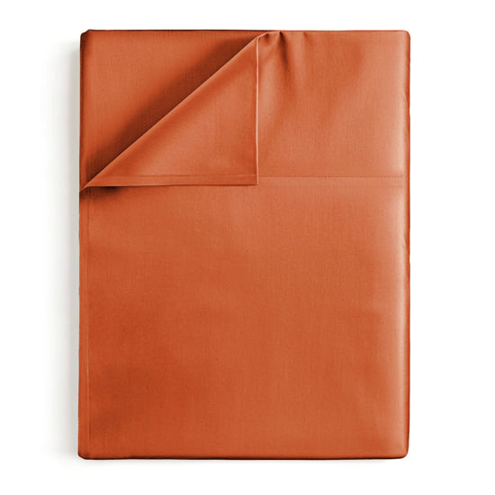 Picture of Twin XL Size Flat Bed Sheet - Comfortable, Breathable & Cooling Top Sheet - Hotel Luxury, Fade Resistant Flat Bed Sheet - Extra Soft & Comfy - Easy Care, Wrinkle Free - Terracotta Flat Bed Sheet Only
