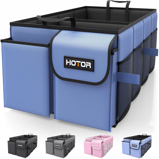 Picture of HOTOR Trunk Organizer for Car - Car Organizer, Foldable Trunk organizer for SUVs & Sedans, Sturdy Car Organization for Car Accessories, Tools, Sundries, Blue, 2 Compartments, 23.6"×14.2"×10.6"