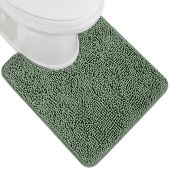 Picture of Gorilla Grip Plush Absorbent Shaggy Chenille Bath Rug Mat for Toilet Base with Rubber Backing, Machine Washable, Microfiber Bathroom Contour Mats for Toilets, Bath Room Decor Oval 22.5x19.5 Sage Green