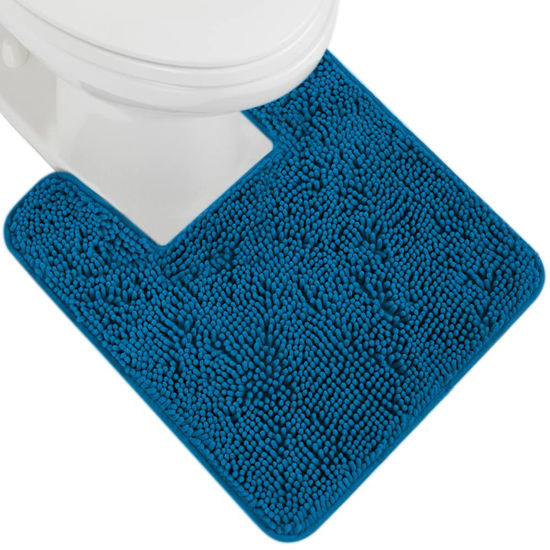 Picture of Gorilla Grip Plush Absorbent Shaggy Chenille Bath Rug Mat for Toilet Base with Rubber Backing, Machine Washable, Microfiber Bathroom Contour Mats for Toilets, Bath Room Decor, Square, 22.5x19.5, Blue