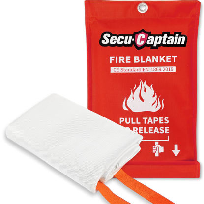 Picture of SecuCaptain Emergency Fire Blanket for Home and Kitchen - 40"x40" Flame Suppression Fiberglass Fire Blankets for House Camping Car Warehouse Office Emergency Survival Safety