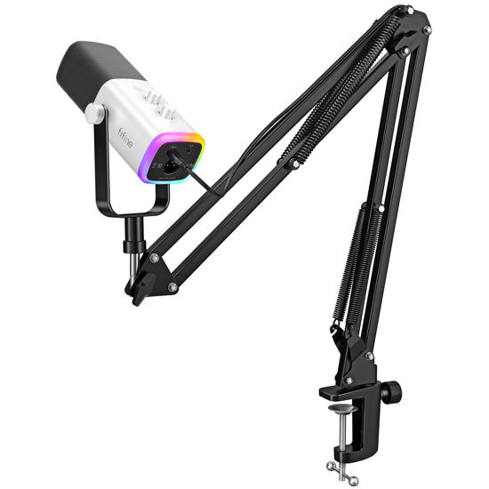 Picture of FIFINE Gaming XLR/USB Microphone Kit, Streaming Dynamic Mic Set for PC, Computer Mic for Vocal Podcast Recording Voiceover, with Headphones Jack, Gain Knob, Arm Stand-AmpliGame AM8T White