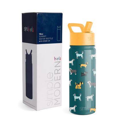 Picture of Simple Modern Kids Water Bottle with Straw Lid | Insulated Stainless Steel Reusable Tumbler for Toddlers, School | Summit Collection | 18oz, Dog Days