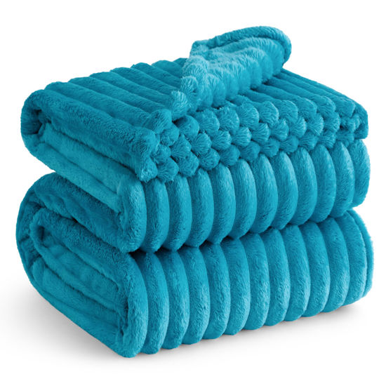 Picture of Bedsure Teal Fleece Blanket for Couch - Super Soft Cozy King Blankets for Women, Cute Small Throws for Girls, 108x90 Inches