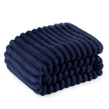 Picture of Bedsure Blue Fleece Blanket for Couch - Super Soft Cozy Twin Blankets for Women, Cute Small Throws for Girls, 60x80 Inches