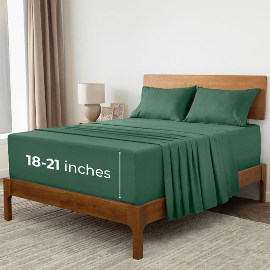 Picture of Mellanni Extra Deep Pocket King Size Sheets - 4 Piece Iconic Collection Bedding Sheets & Pillowcases - Hotel Luxury, Ultra Soft, Cooling Bed Sheets - Extra Deep Pocket up to 21" (King, Emerald Green)