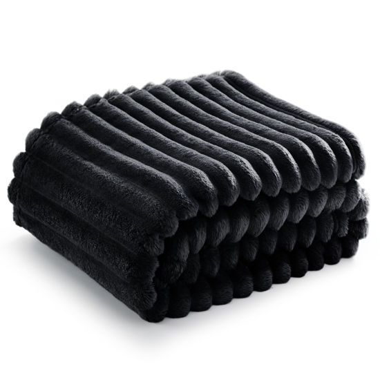 Picture of Bedsure Twin Blanket for Couch - Super Soft Cozy Blankets for Women, Cute Small Fleece Throws for Girls, Black, 60x80 Inches