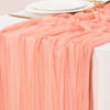 Picture of Socomi Fall Thanksgiving Table Runner Cheesecloth Table Runner 120 inch 10FT Boho Rustic Gauze Table Runner for Wedding Party Baby Shower Fall Decor Coral