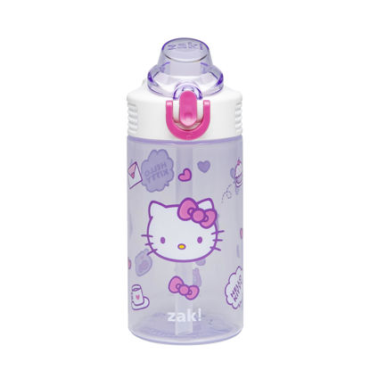 Picture of Zak Designs Sanrio Sage Kids Water Bottle For School or Travel, 16oz Durable Plastic Water Bottle With Straw, Handle, and Leak-Proof, Pop-Up Spout Cover (Hello Kitty)