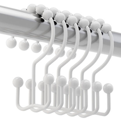 Picture of Titanker Shower Curtain Hooks Rings, Rust Resistant Metal Double Glide Shower Hooks for Bathroom Shower Rods Curtains, Set of 12 Hooks - White