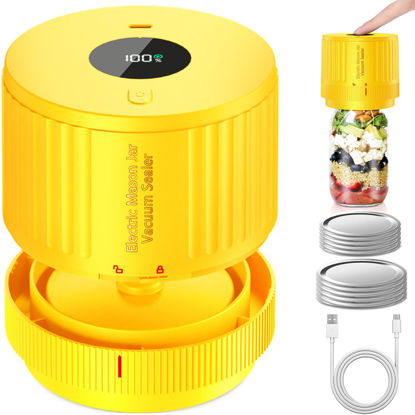 Picture of LOVE MOMENT Electric Mason Jar Vacuum Sealer Kit for Wide Mouth and Regular Mouth Mason Jar - Yellow