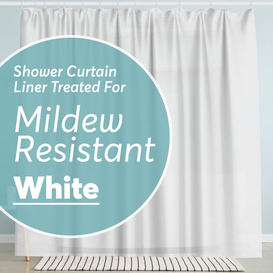 Picture of BigFoot Shower Curtain Liner - 72 x 72 PEVA Heavy Duty Shower Curtain with Rustproof Metal Grommet and 3 Magnetic Weights - Odor Free and Compatible with Standard Showers, White