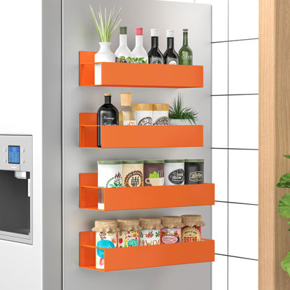 Picture of HuggieGems 4 Pack Magnetic Spice Storage Rack Organizer for Refrigerator and Oven, Orange Fridge Organizers and Storage