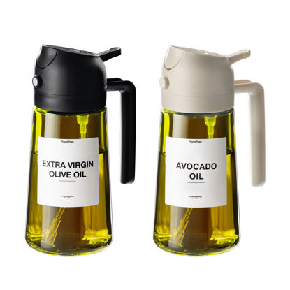 Picture of TrendPlain - Original 16oz/470ml Olive Oil Dispenser Bottle for Kitchen Gadgets and Air Fryer Accessories - Olive Oil Sprayer for Cooking w/Stickers (Light Blockage) - Black&White