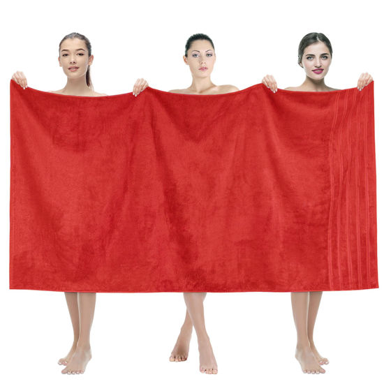 Picture of American Soft Linen 35x70 Jumbo Large Bath Towels, 100% Cotton Turkish Bath Sheet, Oversized Luxury Bath Towel Sheets for Bathroom Beach and Pool, Red