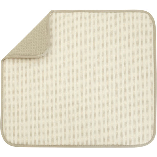 Picture of S&T INC. Dish Drying Mat, Highly Absorbent Microfiber Kitchen Counter Mat, Dish Drying Pad for Dishes, Utensils, Pots and Pans, Large 16" x 18", Cream Distressed Lines