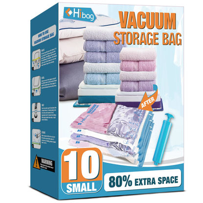 Picture of Vacuum Storage Bags, 10 Small Space Saver Vacuum Seal Bags, Space Bags, Vacuum Sealer Bags for Clothes with Travel Hand Pump (10S)
