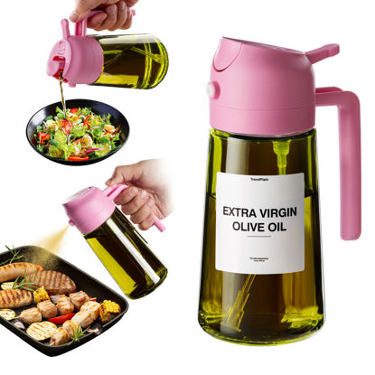 Picture of TrendPlain - Original 16oz/470ml Olive Oil Dispenser Bottle for Kitchen Gadgets and Air Fryer Accessories - Olive Oil Sprayer for Cooking w/Stickers (Light Blockage) - Bubblegum