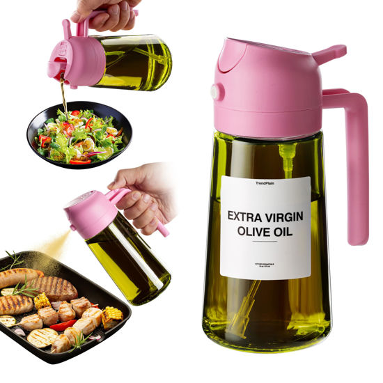 Picture of TrendPlain - Original 16oz/470ml Olive Oil Dispenser Bottle for Kitchen Gadgets and Air Fryer Accessories - Olive Oil Sprayer for Cooking w/Stickers (Light Blockage) - Bubblegum