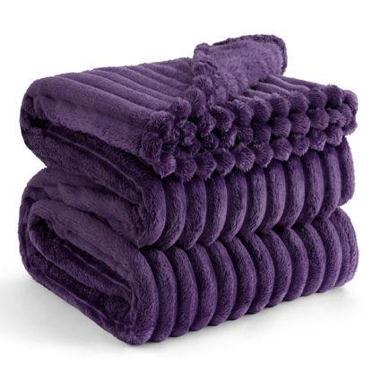 Picture of Bedsure Purple Fleece Blanket for Couch - Super Soft Cozy Queen Blankets for Women, Cute Small Throws for Girls, 90x90 Inches