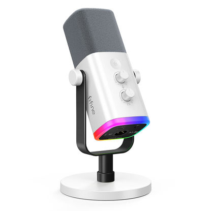 Picture of FIFINE XLR/USB Gaming Microphone for Streaming Podcasting, PC Computer RGB Mic, with Gain Knob, Mic Mute, Monitoring Jack, Gamer Mic for Recording Video Creation-AmpliGame AM8 White