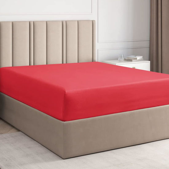 Picture of King Fitted Bed Sheet - Hotel Luxury & Cooling Single Fitted Sheet Only - Easily Fits Mattress Up to 16 Inches Perfectly - Soft, Wrinkle Free, Breathable & Comfy Red Single Fitted Bed Sheet