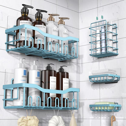 Picture of Shower Caddy 5 Pack,Adhesive Shower Organizer for Bathroom Storage&Home Decor&Kitchen,No Drilling,Large Capacity,Rustproof Stainless Steel Bathroom Organizer,Shower Shelves for Inside Shower-Larger