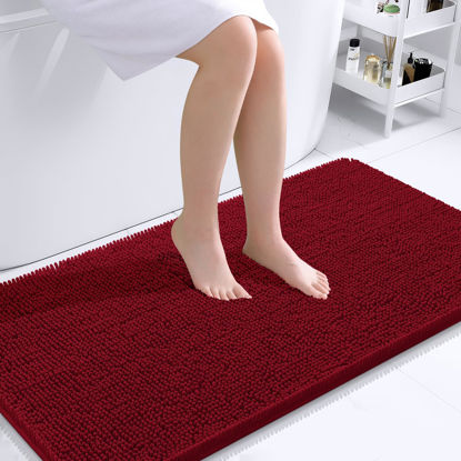 Picture of OLANLY Bathroom Rugs 44x24, Extra Soft Absorbent Chenille Bath Rugs, Rubber Backing Quick Dry, Machine Washable Bath Mats for Bathroom Floor, Tub and Shower, Home Decor Accessories, Red
