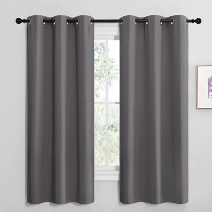 Picture of NICETOWN Grey Blackout Curtain Panels for Bedroom, Thermal Insulated Grommet Top Blackout Draperies and Drapes for Basement (2 Panels, W42 x L68-inch, Grey)
