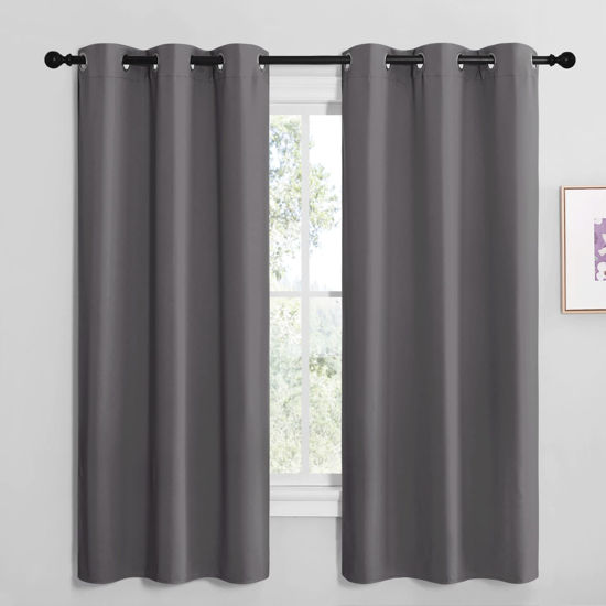Picture of NICETOWN Grey Blackout Curtain Panels for Bedroom, Thermal Insulated Grommet Top Blackout Draperies and Drapes for Basement (2 Panels, W42 x L68-inch, Grey)