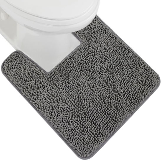 Picture of Gorilla Grip Plush Absorbent Shaggy Chenille Bath Rug Mat for Toilet Base with Rubber Backing, Machine Washable, Microfiber Bathroom Contour Mats for Toilets, Bath Room Decor, Square, 22.5x19.5, Grey