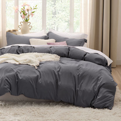 Picture of Bedsure Dark Grey Oversized King Duvet Cover - 3 Pieces Prewashed Extra Soft Bedding Set, Includes 1 Duvet Cover 120x98 Inches with Zipper Closure & 2 Pillow Shams, Comforter Not Included