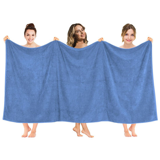 Picture of American Soft Linen Oversized Bath Sheet 40x80 Extra Large for Bathroom, 100% Cotton Turkish Jumbo Bathsheet Towels for Adults, Electric Blue Bath Sheet