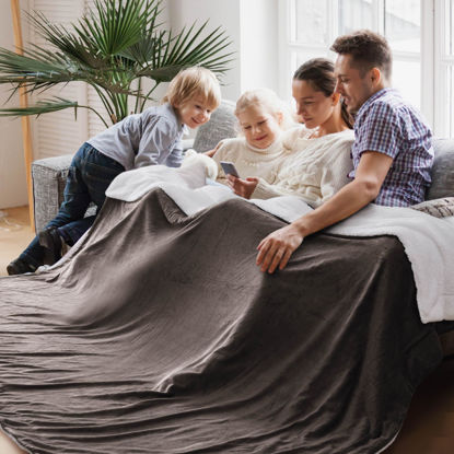 Picture of Bedsure Sherpa Fleece Cal King Blankets for Bed - Thick and Warm Oversized Blanket for Winter, Soft Fuzzy Plush Large Blanket for All Seasons, Brown, 112x98 Inches