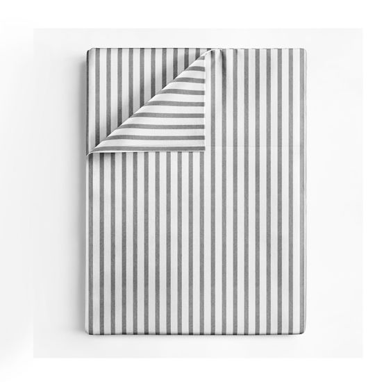 Picture of Queen Size Flat Sheet - Comfortable, Breathable & Cooling Top Sheet - Hotel Luxury, Fade Resistant Flat Sheet - Extra Soft & Comfy - Easy Care, Wrinkle Free - Grey Stripes Flat Sheet Only