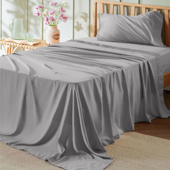 Picture of Bedsure Twin Sheets Set - Soft Twin Bed Sheets, 3 Pieces Hotel Luxury Grey Sheets Twin, Easy Care Polyester Microfiber Cooling Bed Sheet Set